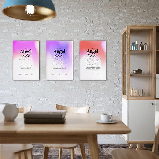 Colorful Gradient Angel Numbers Poster Canvas Print Artwork Room Decor for Bedroom Aesthetic, 3 Piece Framed Inspirational Minimalist Art Paintings Decor for Bedroom Office 16"x24" x 3 Pcs