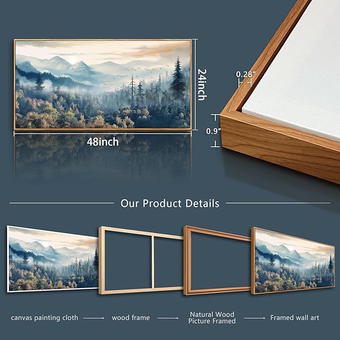 MHARTK66 Large Wall Art - Foggy Forest Trees Landscape Canvas Prints, Framed, Ready To Hang For Living Room, Bedroom, Office Decor