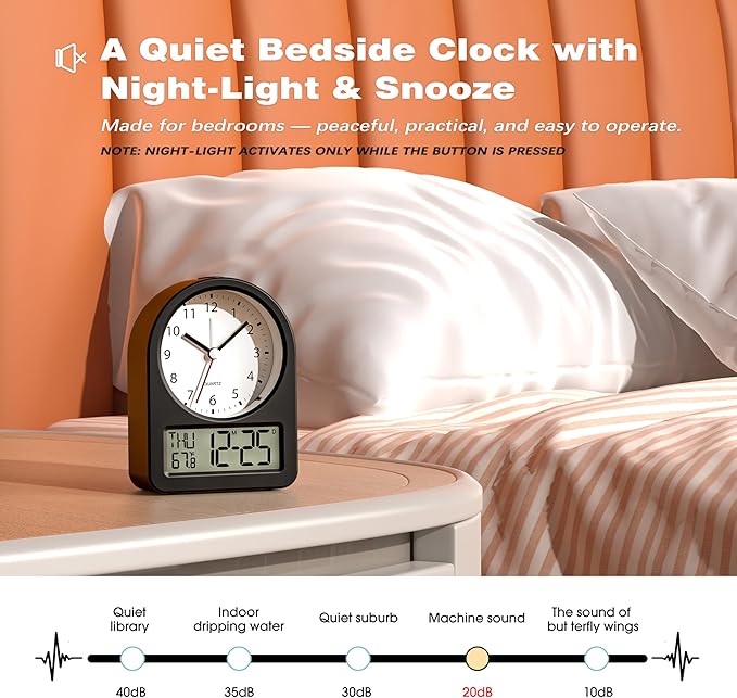 AYRELY® 4" Analog Digital Alarm Clock, Battery Operated Desk Clock, Table Clock with Snooze Calendar Temperature for Living Rooms Bedrooms Shelf Home Decor
