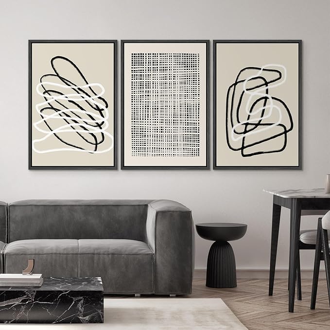 SIGNWIN Framed Canvas Print Wall Art Set Grunge Watercolor Paint Strokes Abstract Shapes Cozy Neutral Modern Art Decorative Boho Relax/Zen Nordic for Living Room, Bedroom, Office - 16"x24"x3 Black
