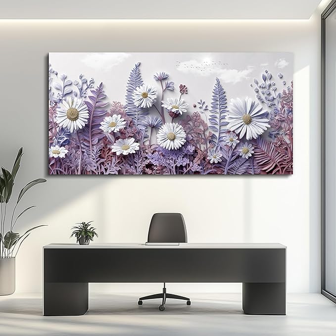 QIYILEXWART Canvas Wall Art For Living Room Large Wall Decor For Office Bedroom Decorations Daisy Fern Landscape Pictures Farmhouse Painting Artwork Room Wall Mural Aesthetic Home Decor 30x60 In