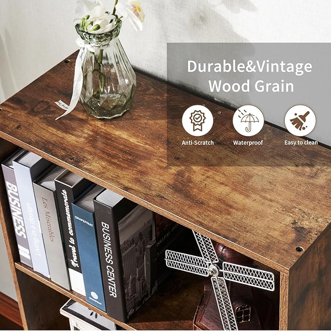 oneinmil 6 Tier Bookshelf and Bookcase, Wooden Bookshelves with Cabinet Doors, Floor Bookshelves and Office Storage Cabinets for Home Office, Living Room,Brown