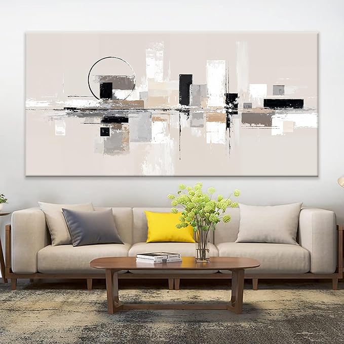 QSQ Large Abstract Wall Art For Living Room Painting Black White Wall Art Prints Minimalist Grey Brown Abstract Art Modern Canvas Art Wall Decor Picture For Bedroom Office Home Decoration 39" × 78"