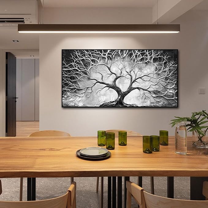 Tree Canvas Wall Art for Living Room - Black and White Pictures Wall Art for bedroom - Black Framed Home Office Decor Size 29" x 59"