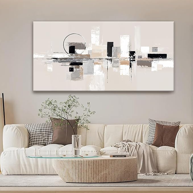 QSQ Abstract Wall Art Black White Wall Art Painting Grey Brown Canvas Art Wall Decor Prints Minimalist Abstract Wall Decor For Living Room Bedroom Kitchen Office Home Decoration 24" × 48"