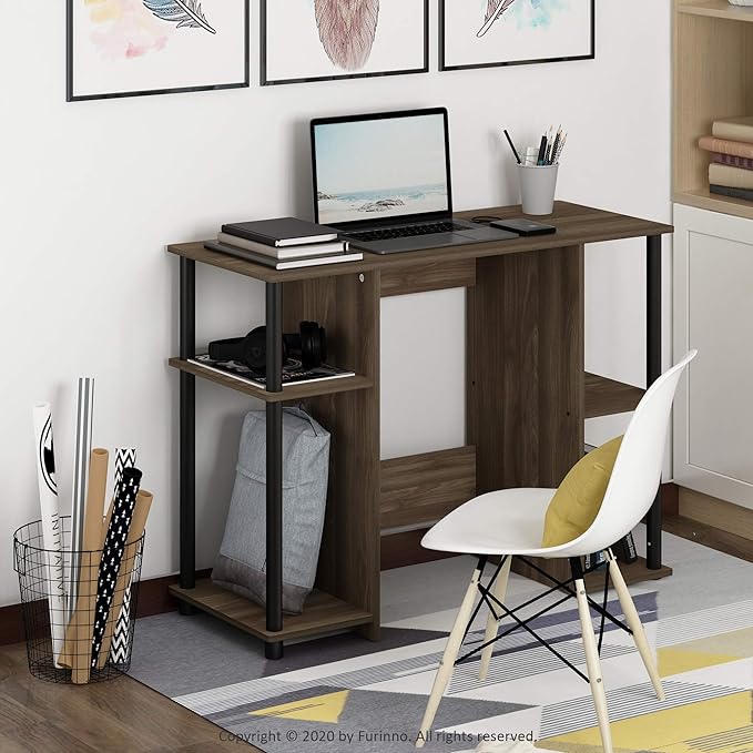 Furinno Jaya Computer Study Desk, Columbia Walnut/Black