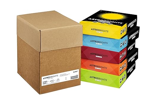 Astrobrights Mixed Carton, 8.5" x 11", 24 lb./89 gsm, 5-Color, 500 Sheets Each/2,500 Sheets Total