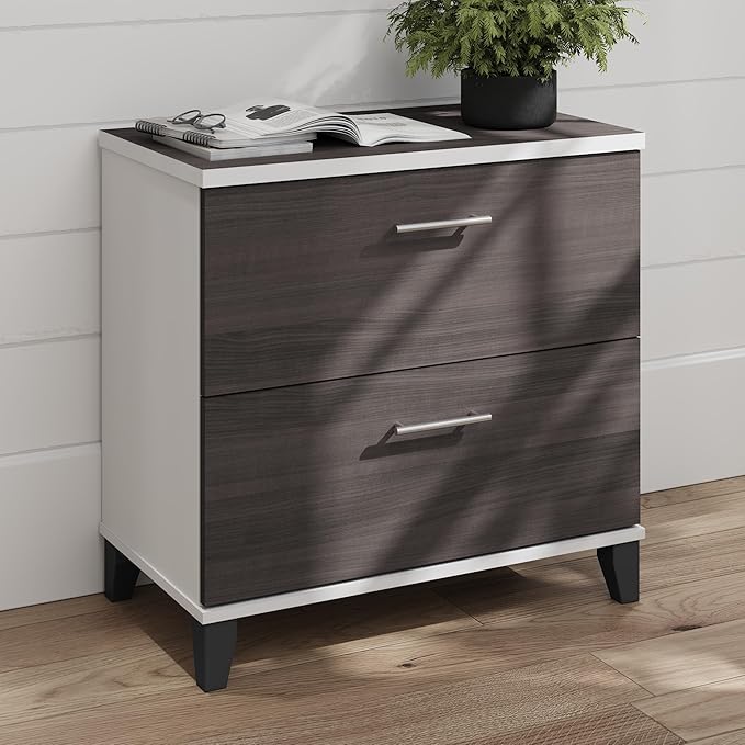 Bush Home 2 Drawer Lateral File Cabinet, Letter and Legal-Size Document Storage for Home or Professional Office, Somerset Collection, White and Storm Gray