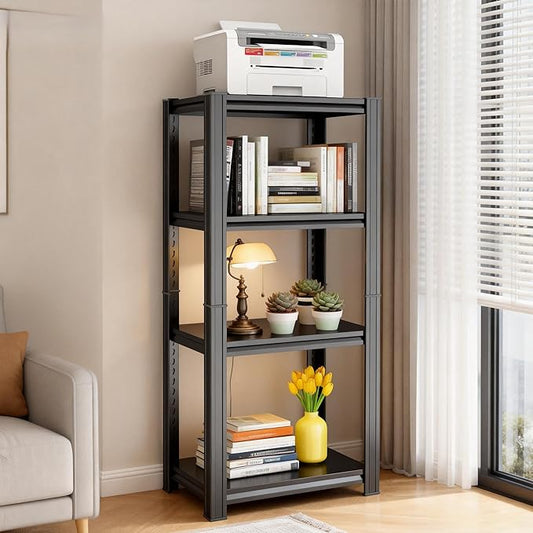 4-Tier Bookshelf, Modern Metal Book Shelf, 1200LBS Industrial Tall Display Bookcase, Adjustable Bolt-Free Storage Shelves for Living Room, Bedroom, Garage, Kitchen, 15.7" W x10 D x54 H