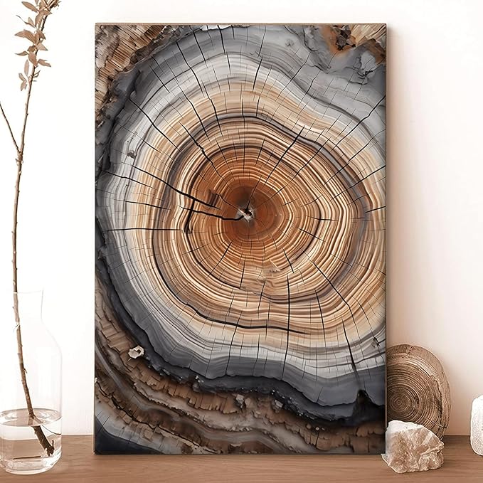 IBHJSART Framed Tree Ring Canvas Wall Art Abstract Colorful Wood Stump Decor Painting Prints Modern Minimalist Pictures Neutral Nature Rustic Farmhouse Living Room Bedroom Bathroom Office