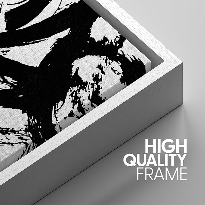 SIGNWIN Framed Wall Art Print Set Grunge Style Black & White Paint Strokes Abstract Shapes Illustrations Modern Art Bohemian Group Dramatic Grey for Living Room, Bedroom, Office - 16"x24"x3 White