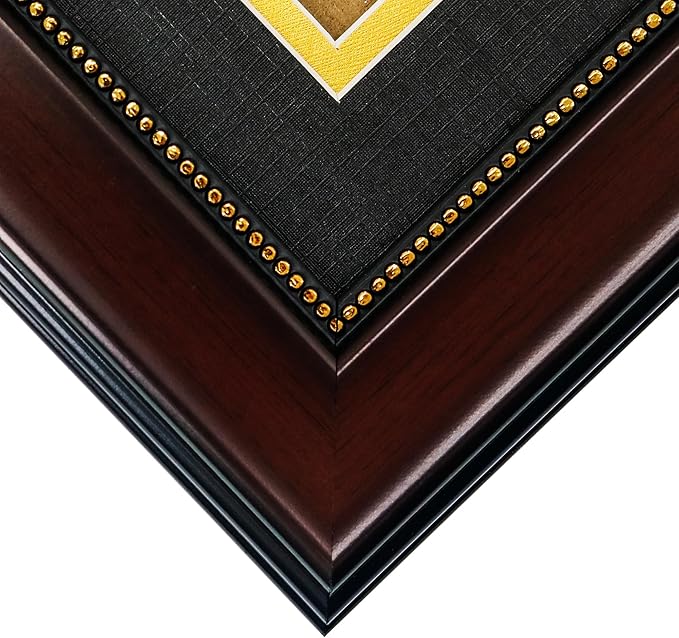 GraduationMall 6x8 Diploma Frame with Black over Gold Mat or Display 8x10 Document without Mat, Tempered Glass, Mahogany with Gold Beads