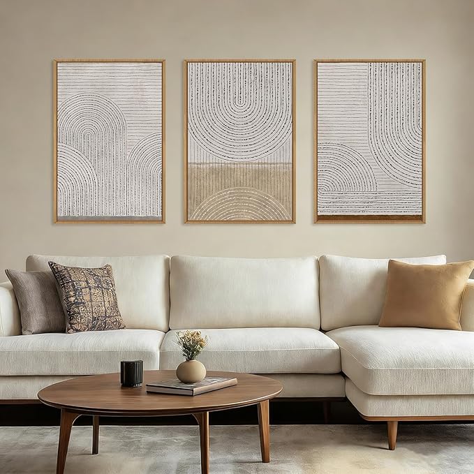 Large Neutral Spiral Circles Framed Canvas Wall Art,Boho Beige Geometric Wall Decor,Modern Abstract Arch Artwork,Mid Century Minimalist Art Print for Living Room,Bedroom,Office- 24"x36"x3