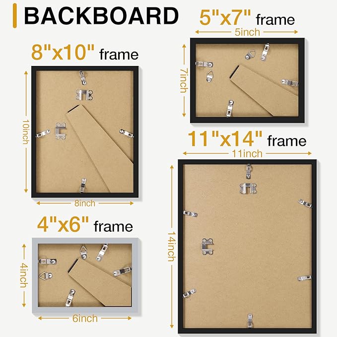 decorUhome Assorted Picture Frames Collage Wall Decor for Photo Gallery Display Set of 16 Including Two 11x14 / Two 8x10 / Six 5x7 / Six 4x6 for Family Wall Decor, Black/Brown/Grey, 16 Pack