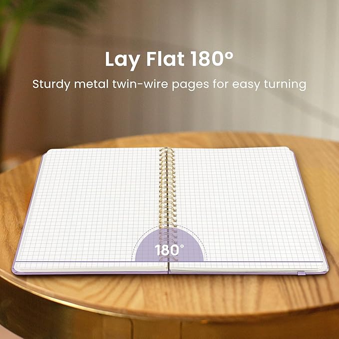 Taja Graph Spiral Journal Notebook for Women & Men, 140 Pages, Graph Paper Hardcover Notebook for Planning & Tracking, Journals for Graphing, A5(5.7" x 7.9") – Purple