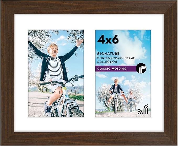 Americanflat 4x6 Double Picture Frame with Shatter-Resistant Glass - Fits Two 4x6 Photos or use as One 8x10 Picture Frame - Signature Collection - Collage Frames for Tabletop and Wall - Walnut