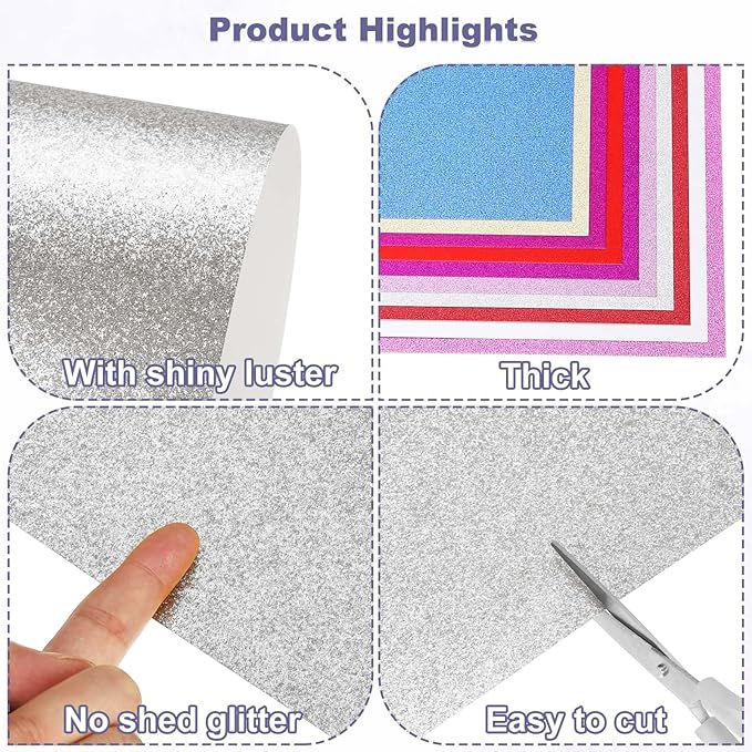 PATIKIL 40Sheets Silver Glitter Cardstock, 8.3x11.7 in A4 Glitter Paper Card Stock Shiny Scrapbook 250gsm Sparkly Paper Large Shimmer for Crafts Scrapbook DIY Art Wedding Party