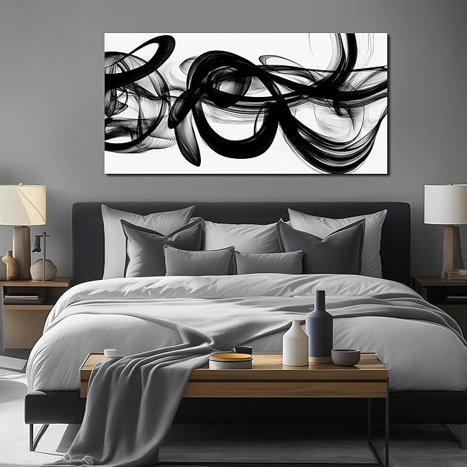 Abstract Canvas Wall Art for Living Room Large Size,Black and White Pictures for Wall.Black Home Office Wall Decor Ready to Hang 29 x 58 Inch