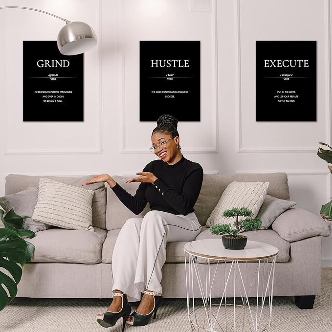 LMGOV Motivational Wall Decor, Office Decor for Men, 12” x16” Framed Canvas Wall Art for Bedroom, Wall Picture for Living Room, Black and White Positive Paintings for Gym, Bathroom, Sports, Dorm (3 Piece)