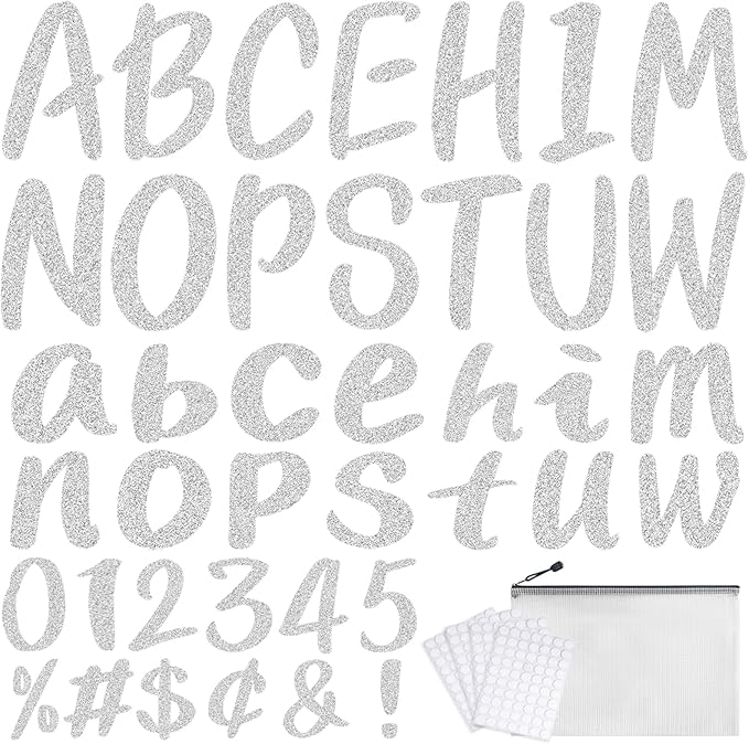 273 Pcs 4 Inch Glitter Bulletin Board Letters Set - Poster Board Letter Cutouts with Alphabet, Symbols, Numbers, Storage Bag - Classroom Decor, DIY Projects, Teacher Supplies, Office (Silver)