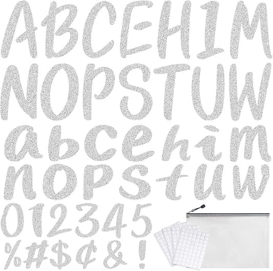 273 Pcs 4 Inch Glitter Bulletin Board Letters Set - Poster Board Letter Cutouts with Alphabet, Symbols, Numbers, Storage Bag - Classroom Decor, DIY Projects, Teacher Supplies, Office (Silver)
