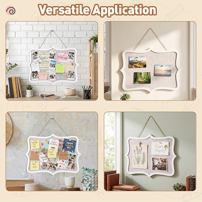 6 Pcs Wooden Felt Bulletin Board, 12 x 16 Inch Cork Boards for Walls Equipped with 60 Push Pins, Decorative Hanging Corkboards for Home, Kitchen, Office, Bedroom, Vision Board Supplies