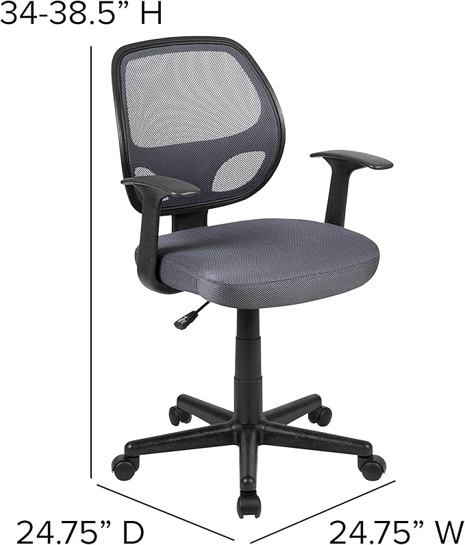 Flash Furniture Flash Fundamentals Mid-Back Gray Mesh Swivel Ergonomic Task Office Chair with Arms