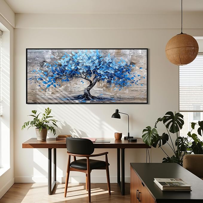SERIMINO Extra Tree of Life Wall Art for Living Room, Blue Tree Abstract Canvas Art Wall Decor, Modern Large Framed Artwork for Walls Bedroom Office Meeting Room, 32"x71"