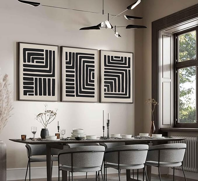 3 Pcs Boho Abstract Lines Canvas Wall Art Modern Neutral Minimalist Bohemian Black Geometric Line Picture Wall Decor Poster Print Artwork for Living Room Bedroom Office Home Decoration Unframed