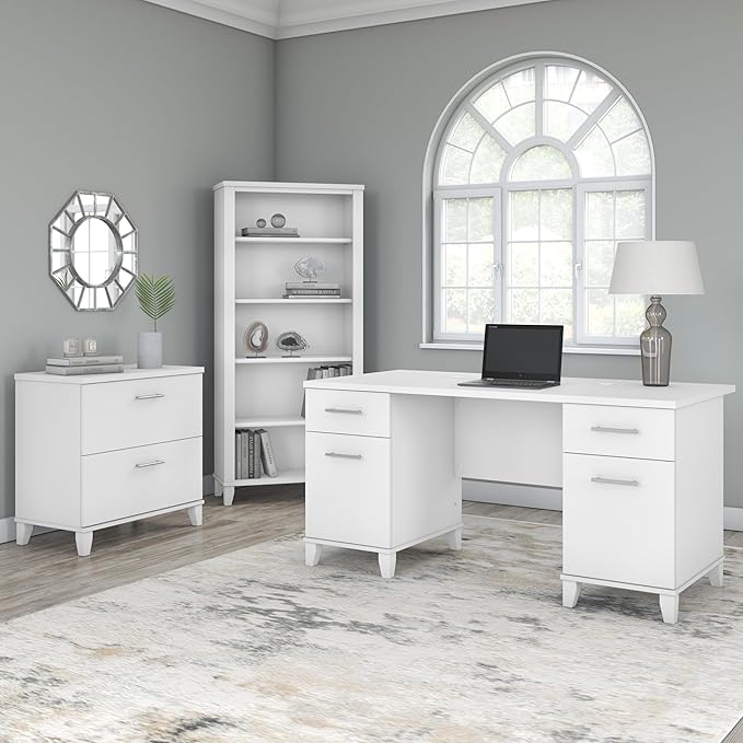Bush Home Somerset 5 Shelf Bookcase in White, Tall Bookshelf, Large Book Shelf for Living Room, Home Office, or Entryway