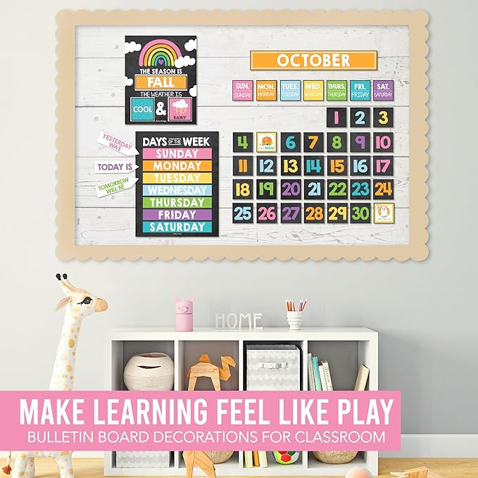 Hadley Designs Classroom Calendar Set Bulletin Board Decorations - Chalkboard School Calendar for Classroom Decor, Kindergarten Preschool Elementary Teacher Must Haves, Homeschool & Daycare Essentials
