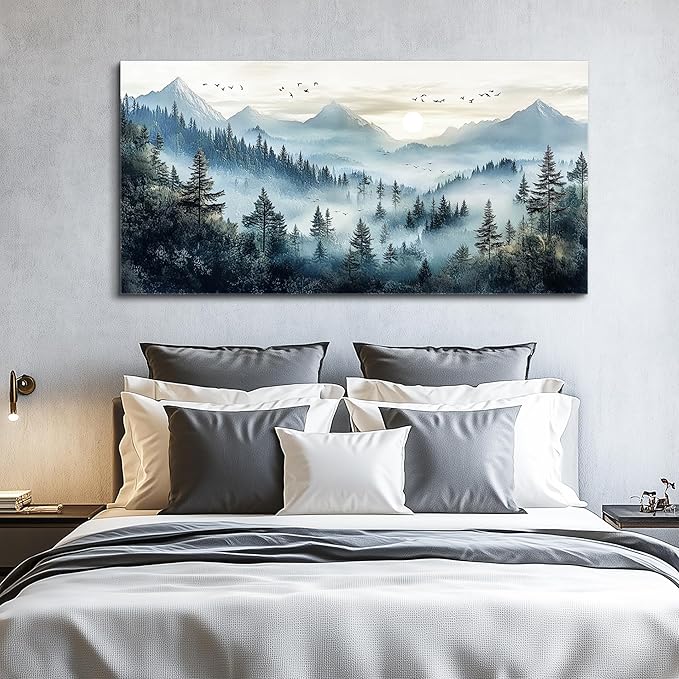 FUHAIHUA Canvas Wall Art For Living Room Wall Decor For Bedroom Office Wall Decoration Mountain Landscape Painting Forest Fog Pictures Artwork Room Aesthetic Home Decor 20x40 In