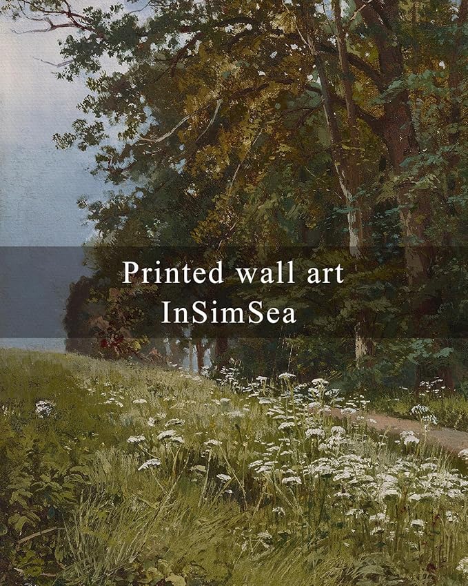 InSimSea Framed Canvas Print Art, Vintage Wildflower Landscape Painting, Rustic Farmhouse Cottage Decor for Hallway Wall Floating Shelf Desk Vanity Fireplace,10x8in, Neutral Green Tones