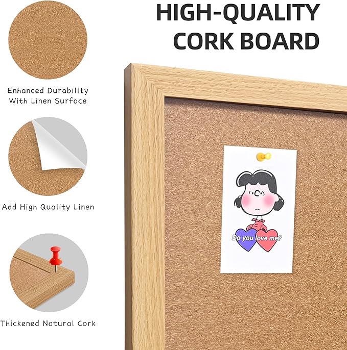 Cork Bulletin Board, 13.3x17.8 Inches Hanging Cork Board Wooden Framed with Pins for Wall, Dorm Room, Office, Home Decor – Natural Cork & Black Frame