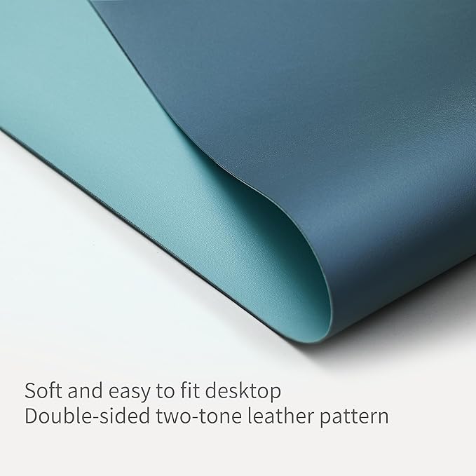 RENMTURE Double-Sided Two-Tone Faux Leather Desk mat Desktop Organization and Accessories Home and Office Large Mouse pad Game and Work (Blue/Green, 36"x17")