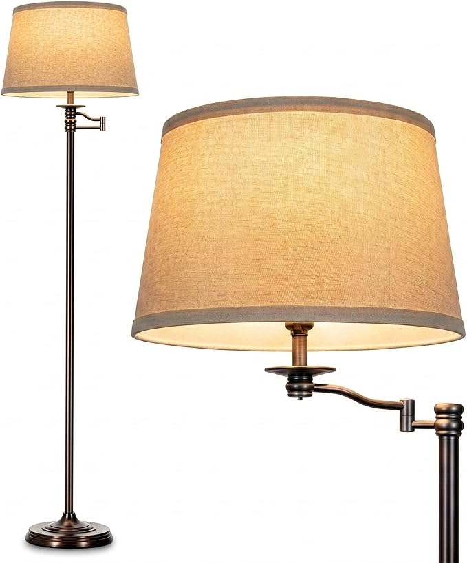 Brightech Caden LED Floor lamp, Great Living Room Décor, Tall Lamp With Swing Arm, Classic Lamp for Living Rooms & Offices, Industrial Standing Lamp for Bedroom Reading - Bronze