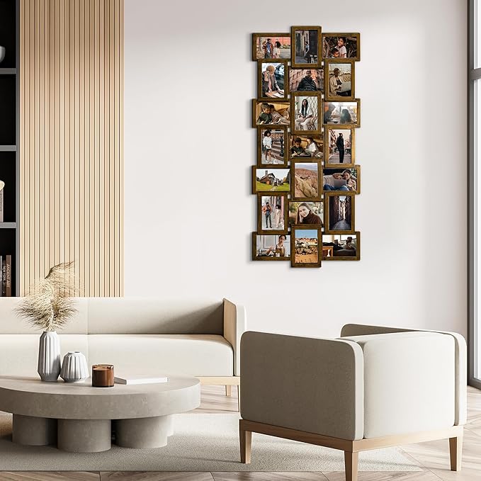 J.M.Deco Collage Picture Frames for Wall Decor, 21-Opening Reunion Family Picture Frame Set, One-Piece Photo Frames for Living Room, Bedroom, Gallery, Gold