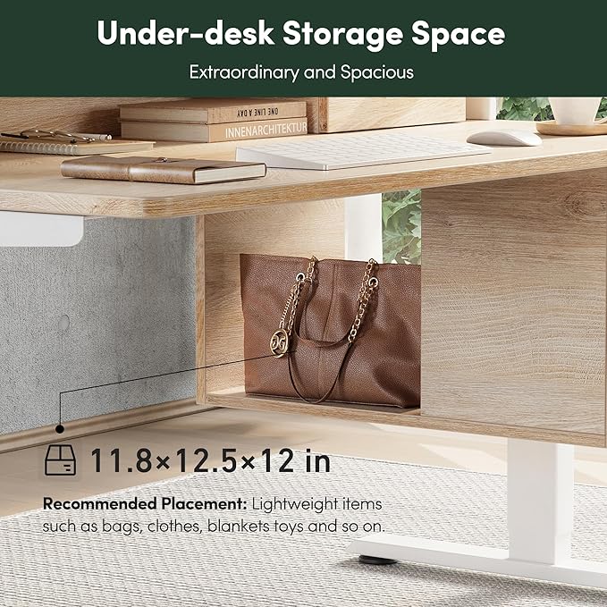 FEZIBO Standing Desk with Wood Drawers, 48" x 24" Electric Height Adjustable Table with Monitor Shelf, 3 Drawers and Open Storage, Computer Home Office Sit and Stand up Workstation, Maple