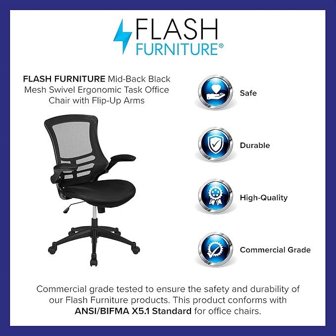 Flash Furniture Set of 8 Mid-Back Swivel Ergonomic Task Office Chairs with Flip-Up Arms, Black Mesh