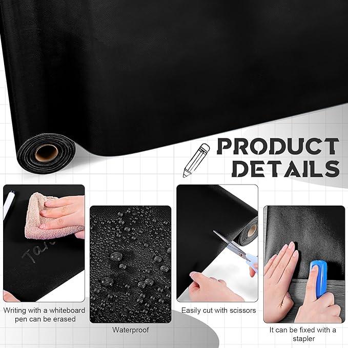 16 in x 40 Ft Fabric Bulletin Board Roll Classroom Non Woven Fabric Background Decorations Waterproof Wrinkle Resistant Bulletin Board for Back to School Wall Decor(Black,Pure)