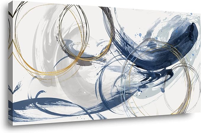 Sxurmtiie Canvas Wall Art Abstract Art Paintings Blue Fantasy Colorful Graffiti on White Background 32inchx48inch Modern Artwork Wall Decor for Living Room Bedroom Kitchen