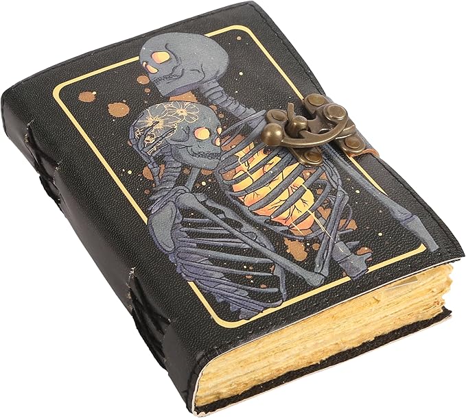 TUZECH Book of Spells Leather Bound Journal Deckle Edge Paper Grimoire Printed Diary Third Eye witchcraft supply and Witch Spell Notebook Antique Vintage Book for Men and Women (The Heartbeat)
