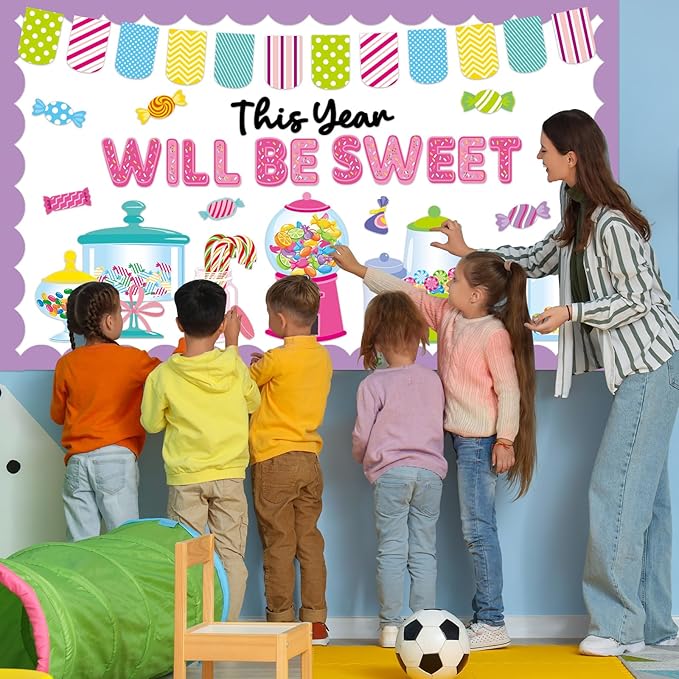 Candy Bulletin Board Set Sweet Candyland Classroom Bulletin Board Decorations Pink Gumball Machine Cutouts Classroom Decorations for Back to School Office Home Chalkboard Decor Wall Door