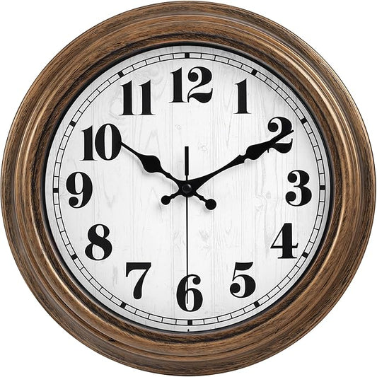 45MinST 12 Inches Retro Wall Clock, Silent Non Ticking Battery Operated Movement, Decor for Home/Wall Decor, Easy to Read, Decorate for Bedroom Living Room Office(Bronze)