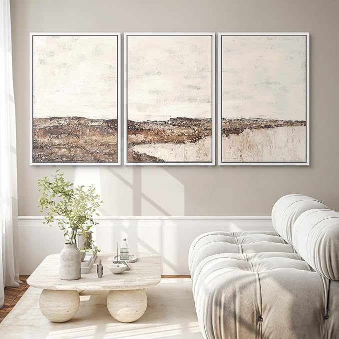 SIGNWIN Framed Canvas Print Wall Art Set Rustic Earth-Tone Horizon Abstract Landscape Illustrations Modern Art Decorative Nordic Abstract for Living Room, Bedroom, Office - 24"x36"x3 White