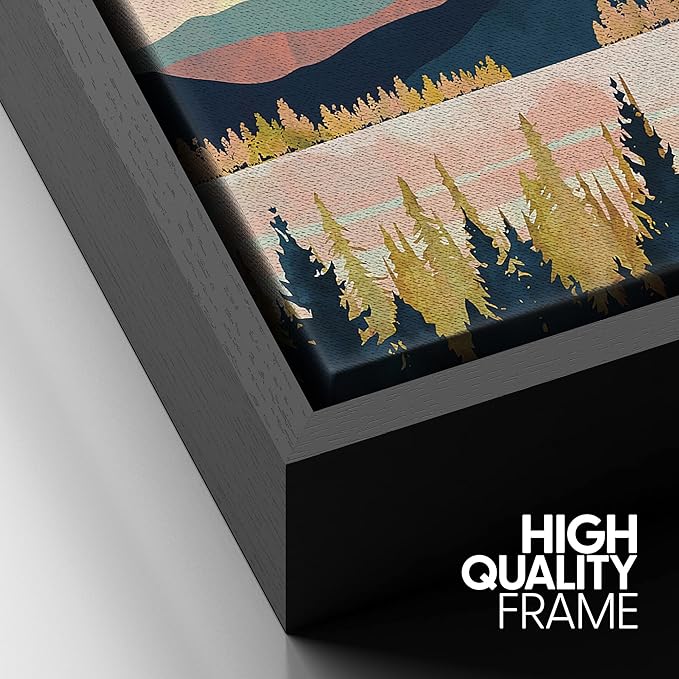 SIGNFORD Framed Canvas Print Wall Art Woodland Nursery Decor Mountain, Forest & Lake Abstract Wilderness Modern Art Rustic Scenic Colorful for Living Room, Bedroom, Office - 16"x24" Black