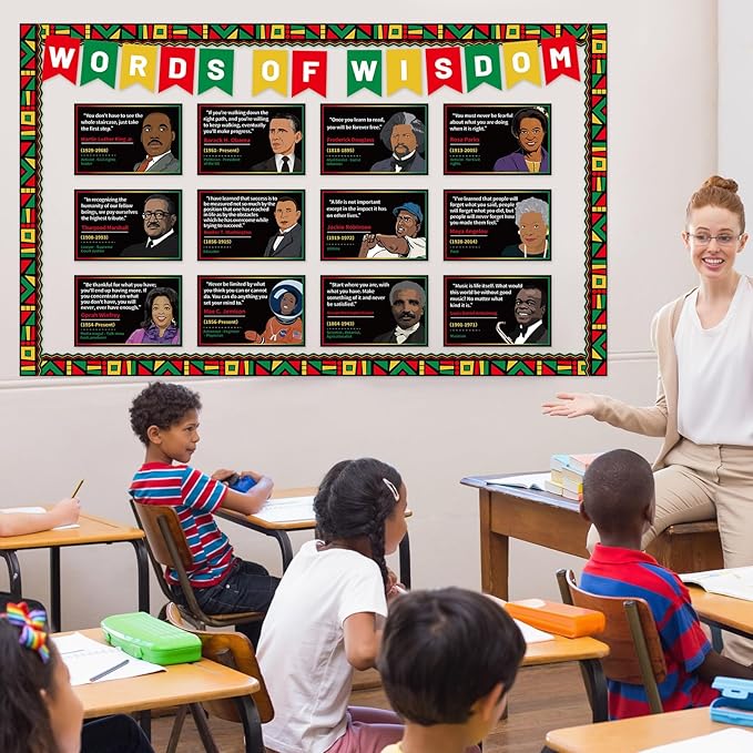 Black History Month Bulletin Board Set Words of Wisdom Classroom Decorations African American Inspirational Quote Paper Cutout Black History Bulletin Board Border for School Chalkboard Door Supplies