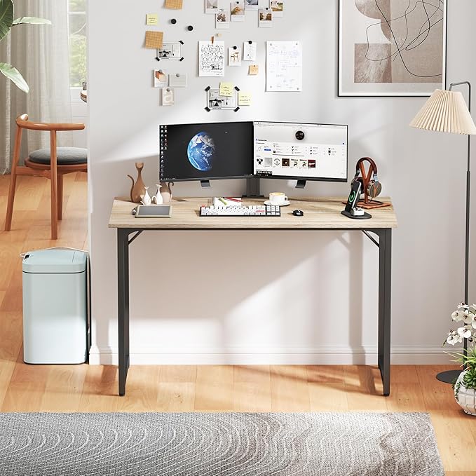 Computer Desk 47 inches Writing Desk Home Office Study Workstation Modern PC Laptop Sturdy Simple Gaming Desk with Metal Frame (Nature)