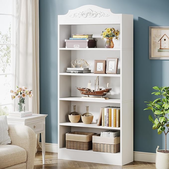 Tribesigns 73 Inch Modern White 5 Tier Bookshelves Bookcases, 5-Shelf Library Bookcase with Shelves, Freestanding Etagere Shelving Unit for Living Room/Home (1)