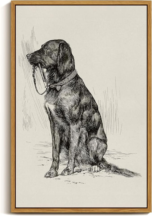 ARPEOTCY Vintage Framed Canvas Wall Art, Dog Art Print for Home Decor Aesthetic, Rustic Vintage Animal Large Wall art for Living Room, Bedroom, Office, 16x24 Inch